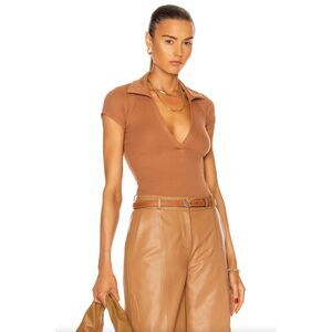 ALIX NYC Moore Short Sleeve Bodysuit in Cognac Brown Sz Medium Ribbed Jersey